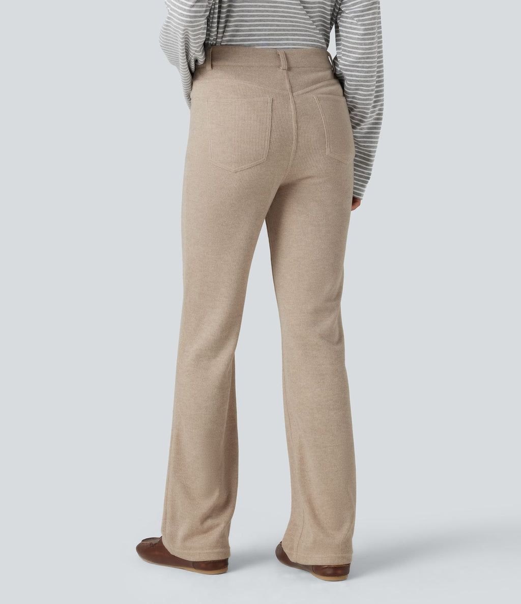 Pantalon bootcut côtelé taille haute avec poches