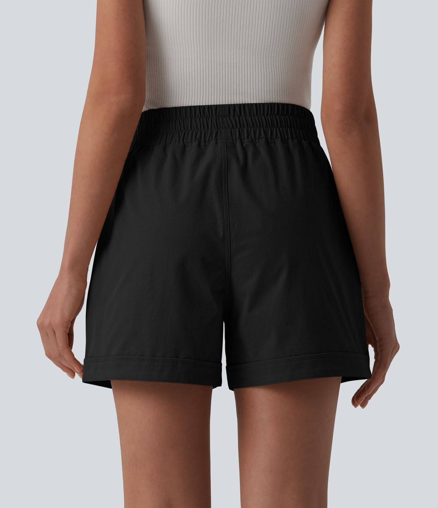 Short casual ample taille mi-haute en popeline extensible à cordon de serrage avec poches