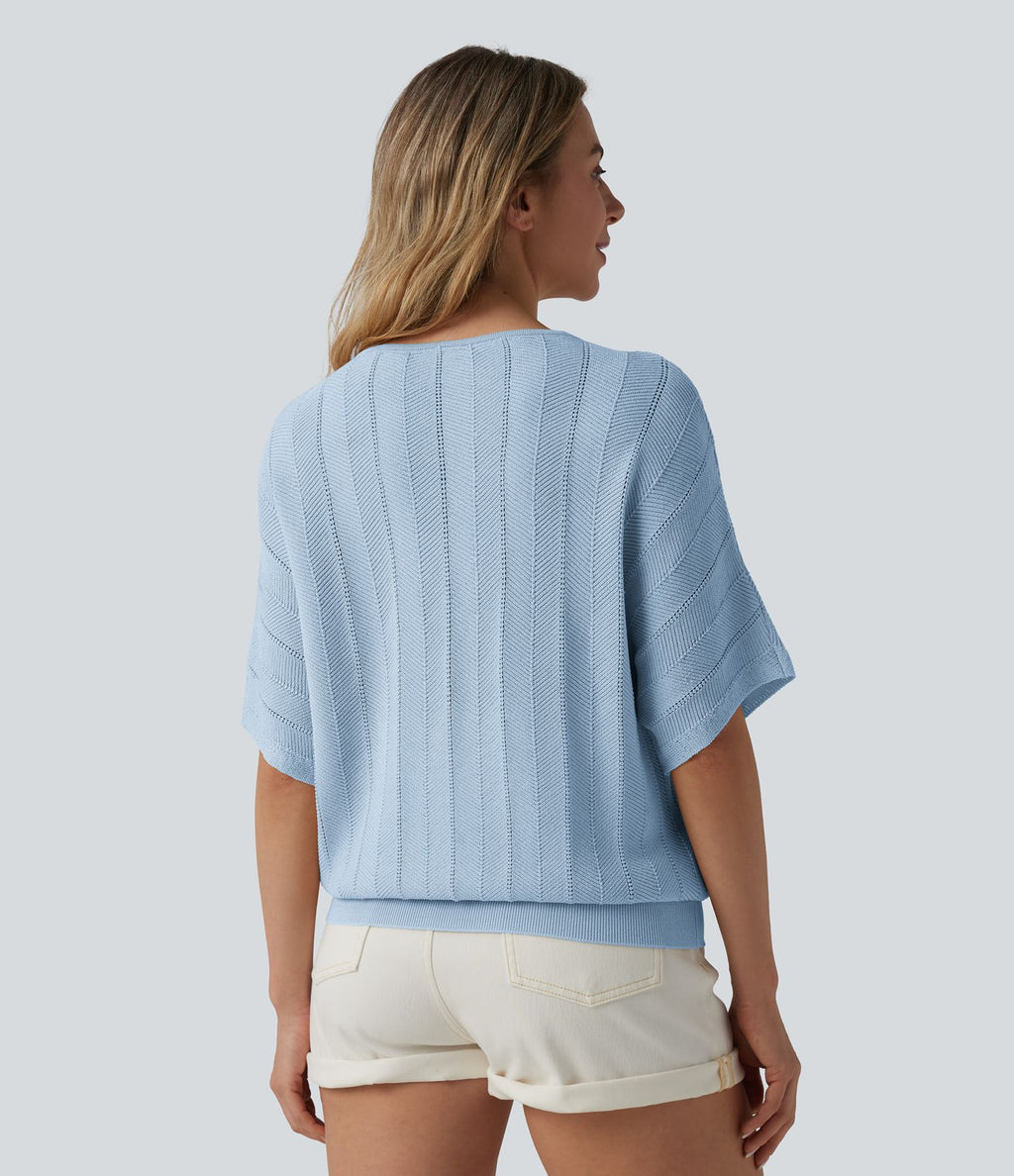 Pull décontracté col V manches courtes