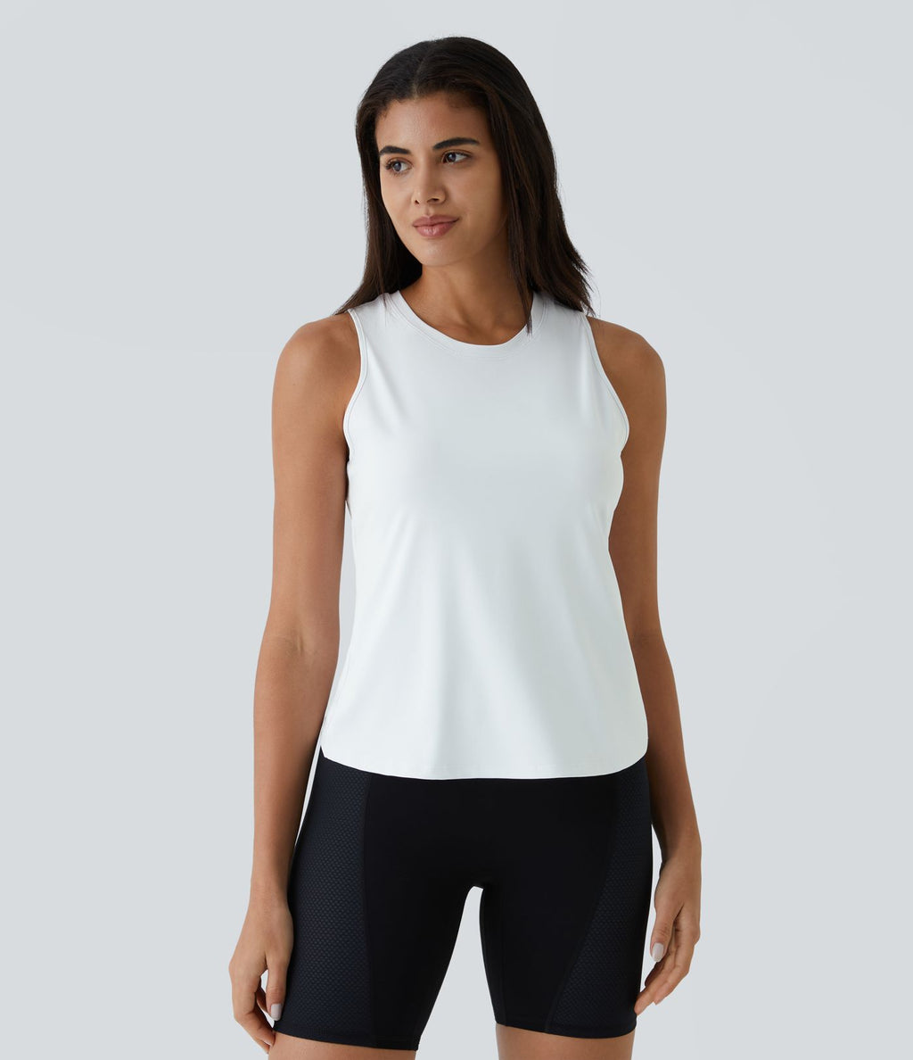 Top Débardeur Yoga Uni à Ourlet Croisé et Découpe