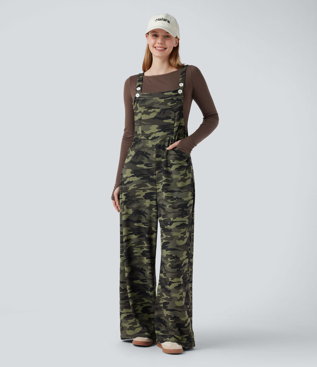 Salopette en maille gaufrée imprimé camouflage avec poches