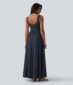 Robe longue fluide sans manches avec brassière intégrée (Bonnets E-G) et poches