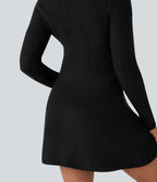 Robe pull courte col V manches longues