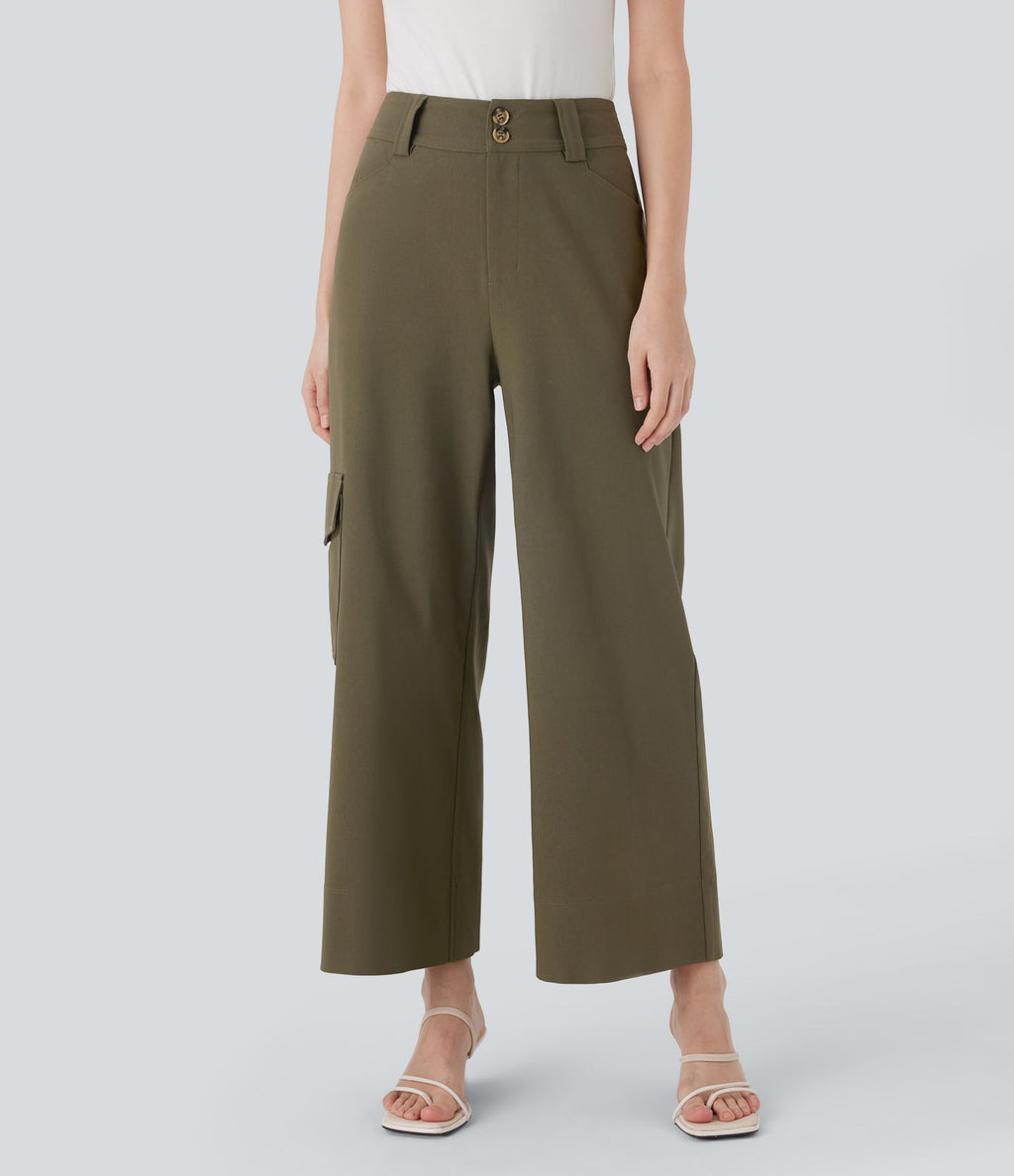 Pantalon cargo de travail taille haute coupe droite avec poches multiples