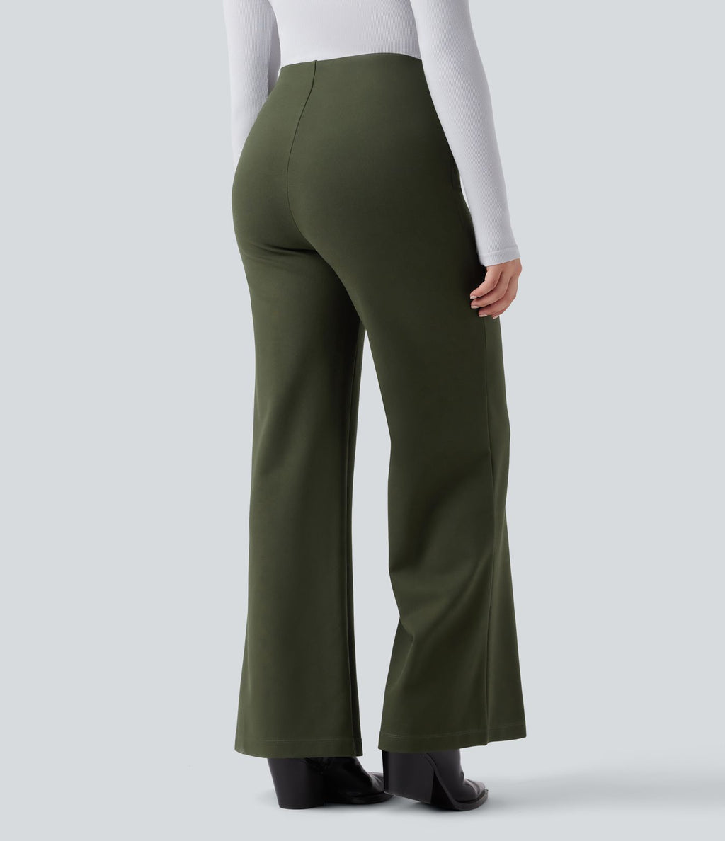 Pantalon tailleur évasé ample taille haute en ponte roma résistant