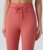 Pantalon de yoga évasé à rayures, taille haute, cordon et poches