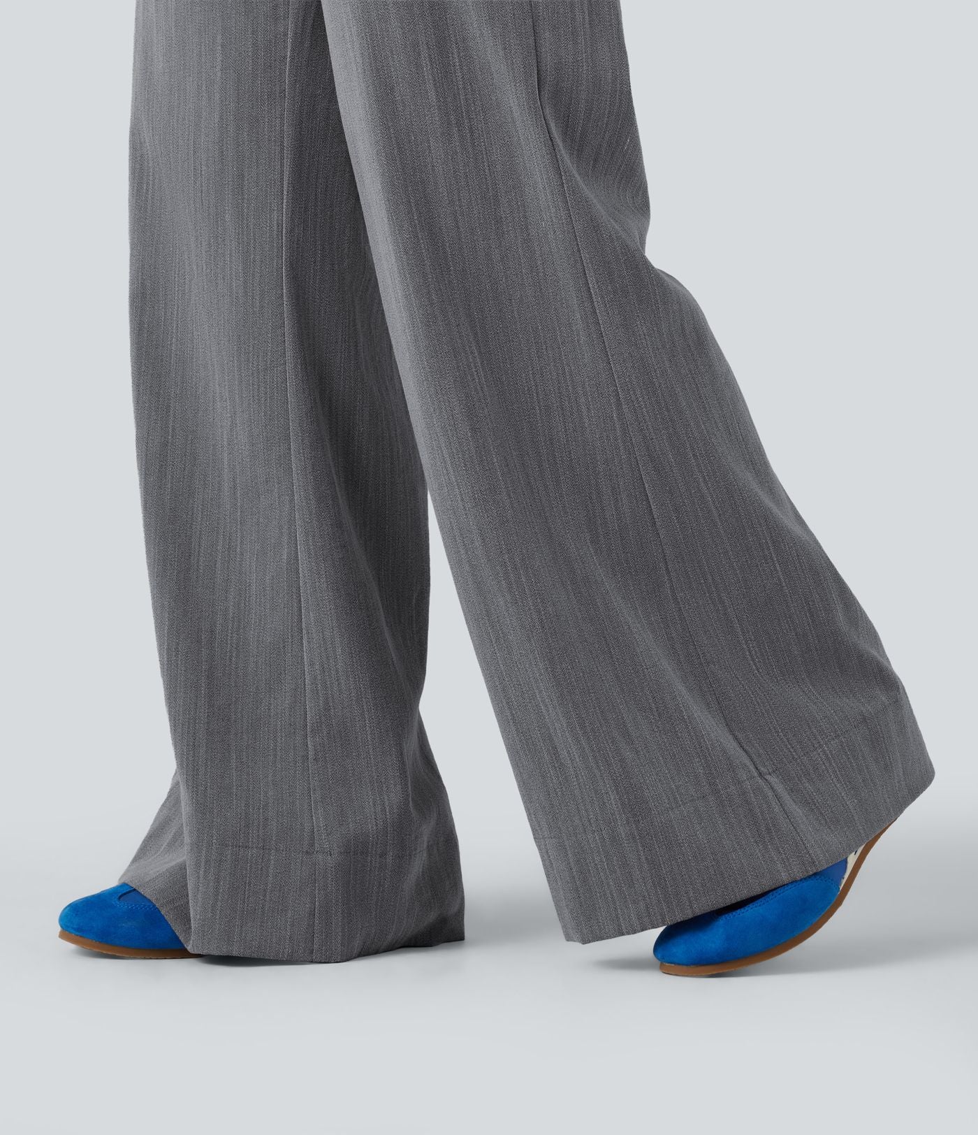 Pantalon flare taille haute effet lin avec poches