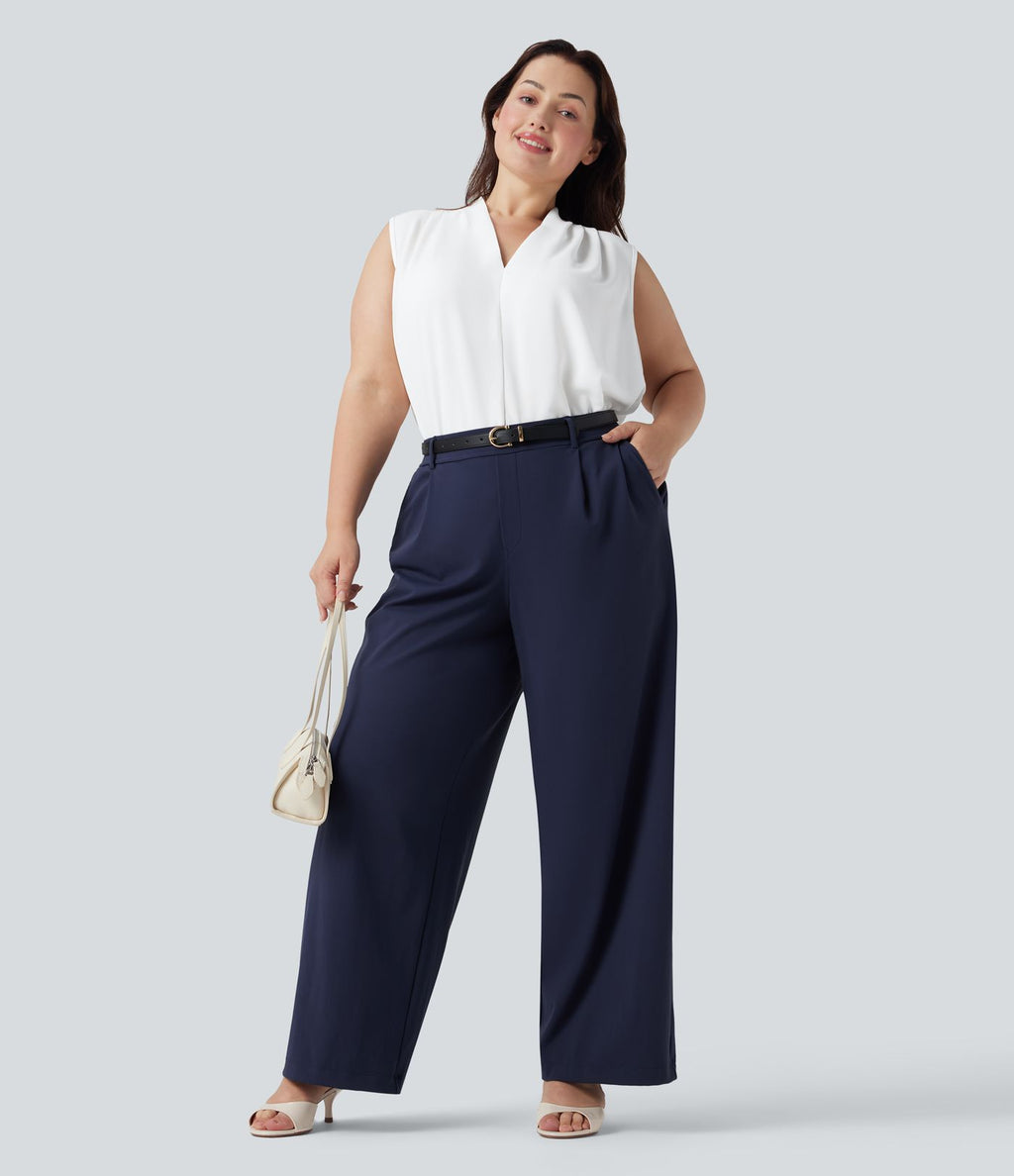 Blouse travail grande taille col V sans manches