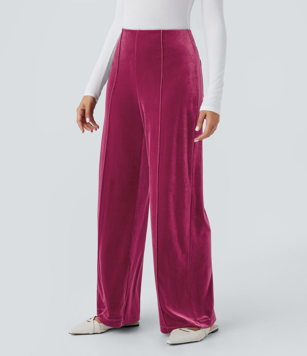 Pantalon décontracté large en velours, taille haute, avec poches
