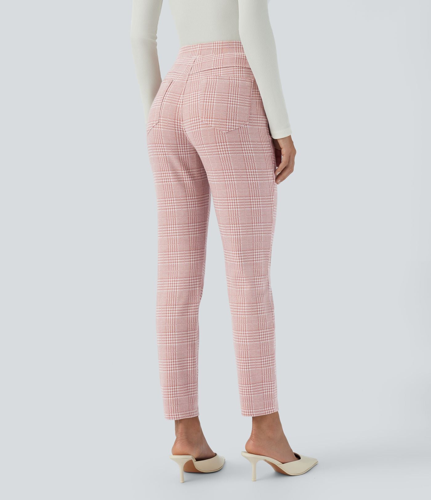 Halara Flex™ Pantalon skinny tailleur taille haute à motif pied-de-poule avec poches arrière
