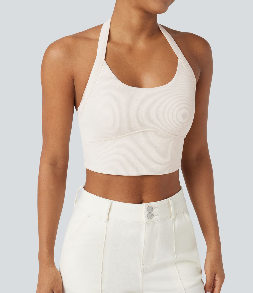 Débardeur décontracté cropped maille côtelée dos-nu boucle réglable