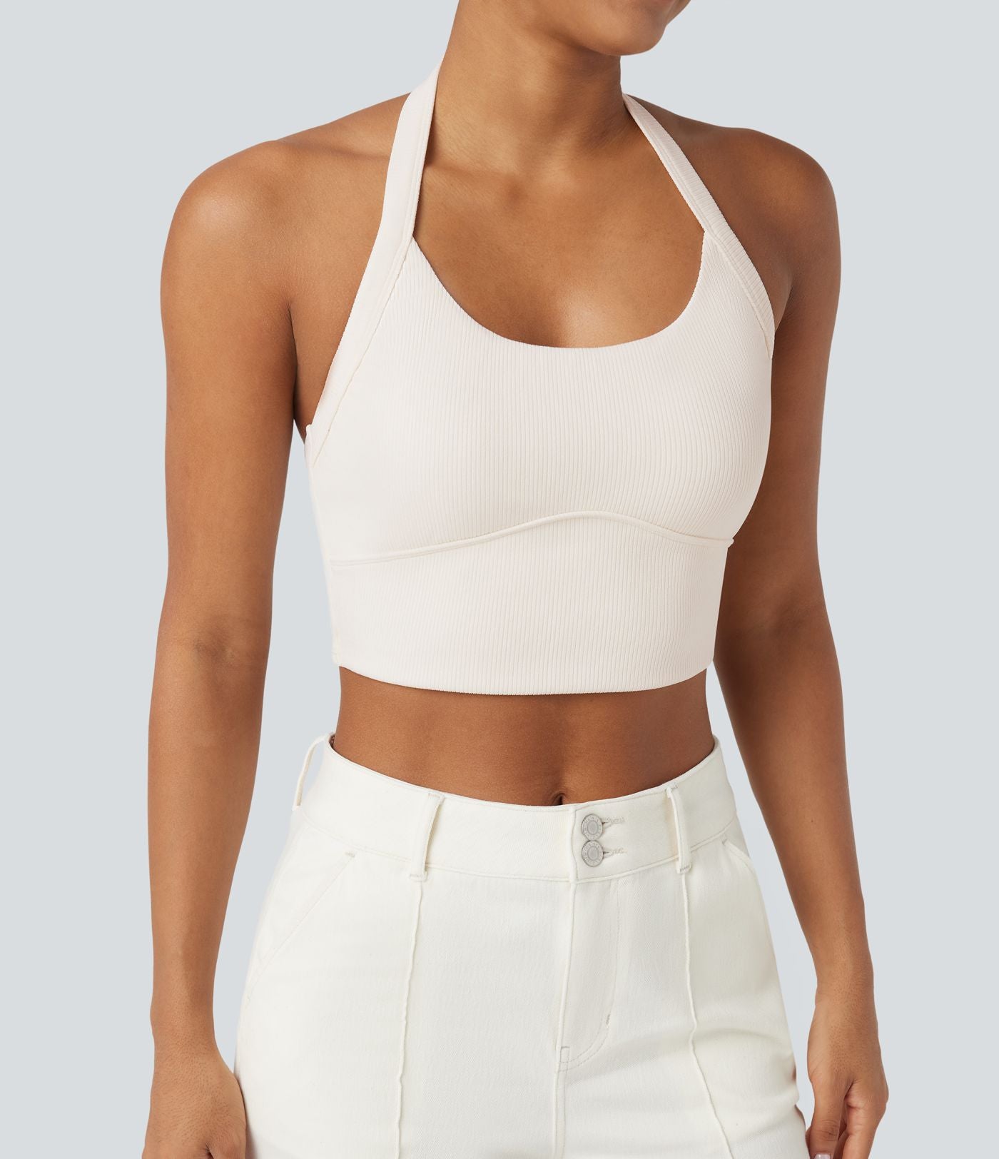 Débardeur décontracté cropped maille côtelée dos-nu boucle réglable