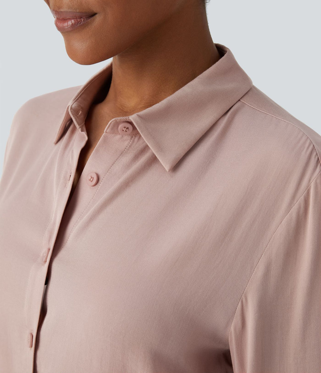 Chemise de travail à col, boutons, manches longues et plis
