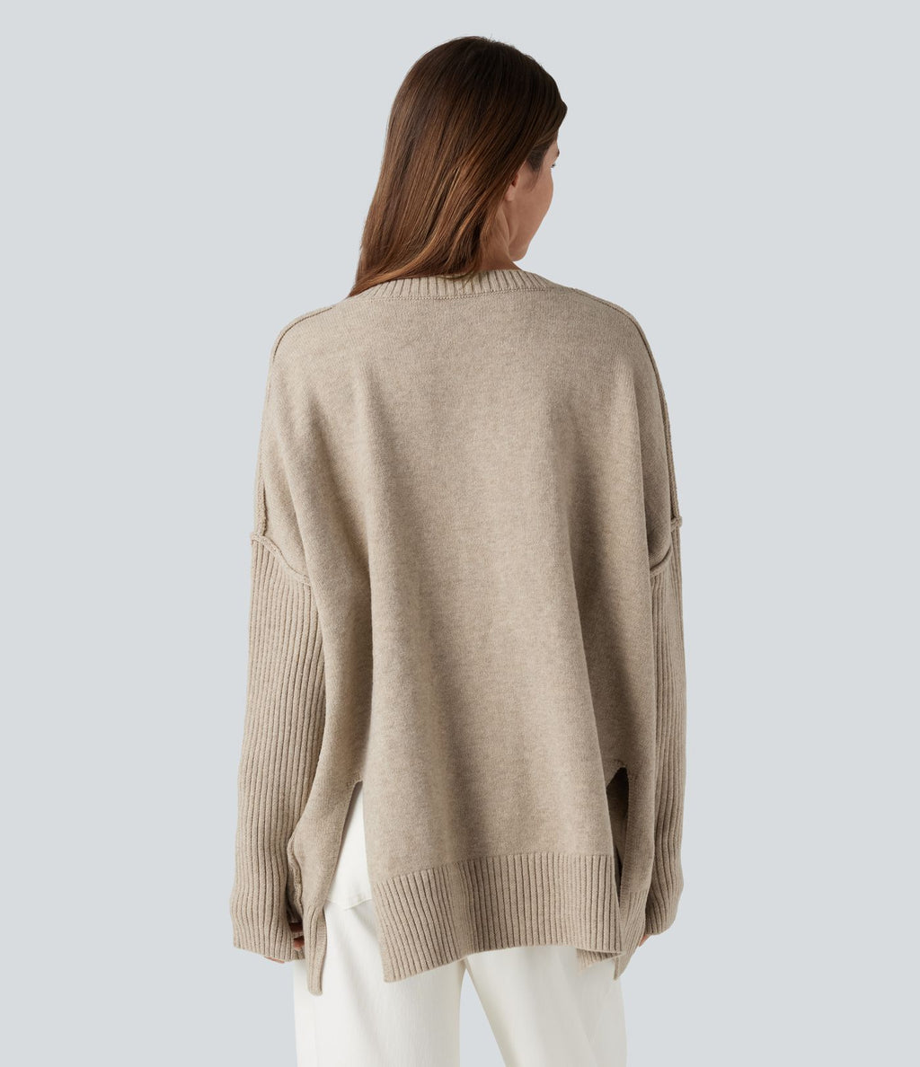 Pull col V manches raglan longues coupe décontractée