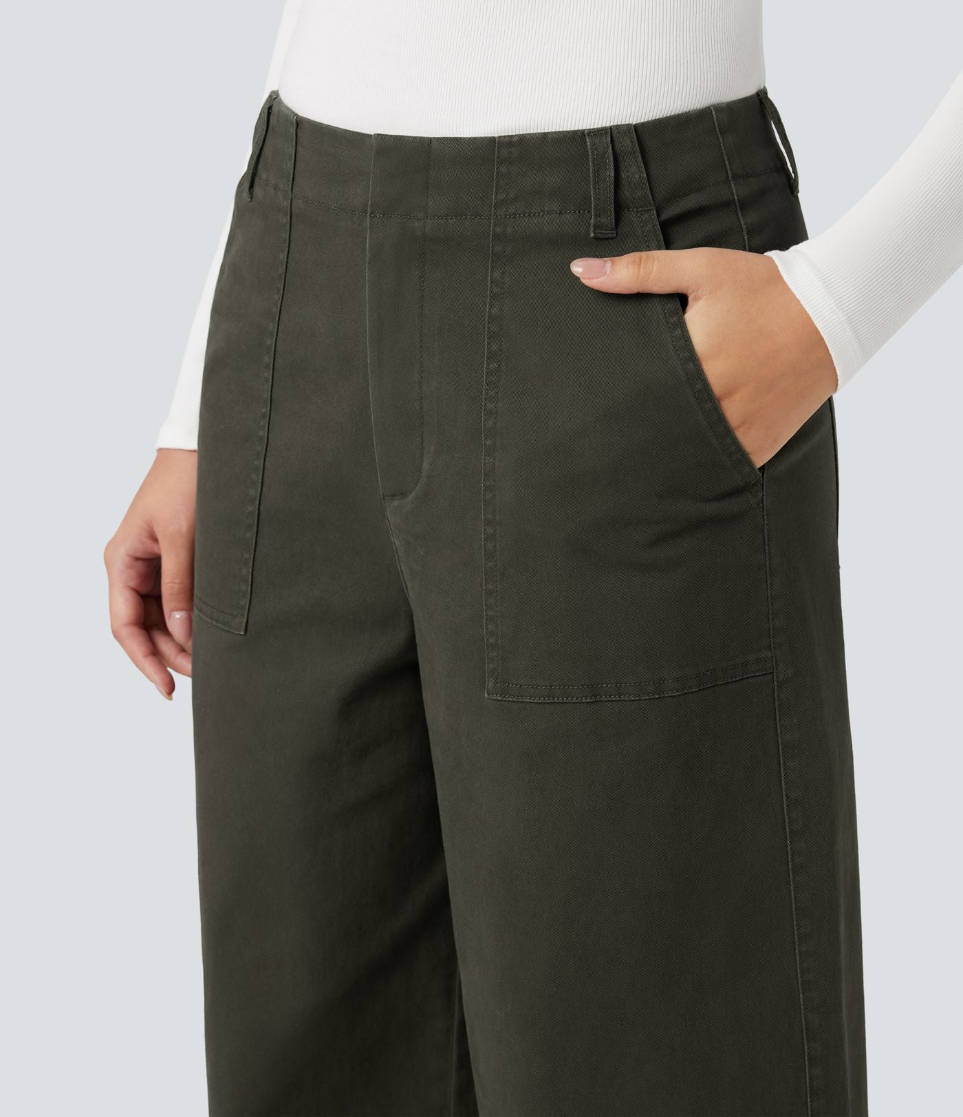 Pantalon chino coton jambes larges taille mi-haute avec poches