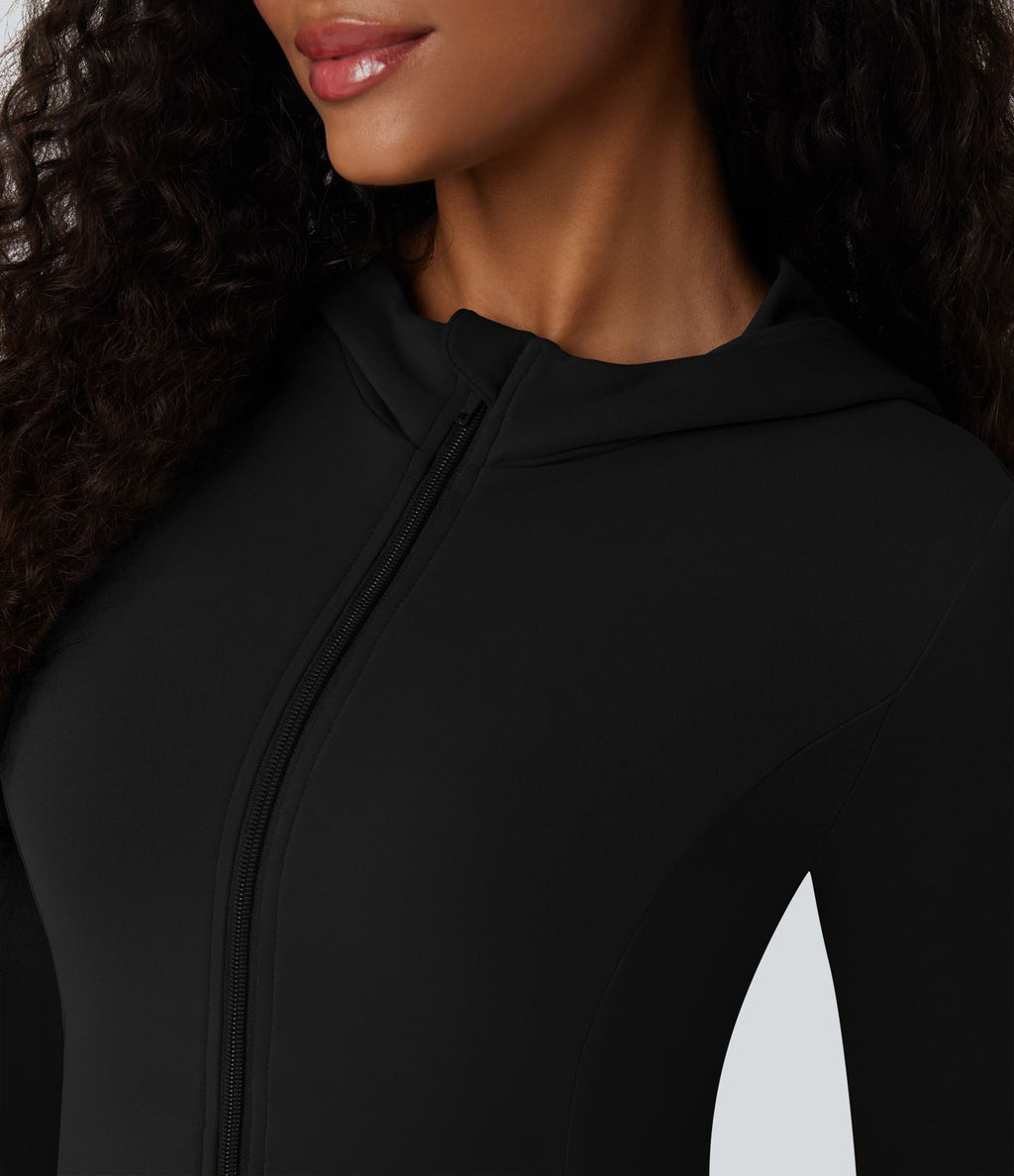 Veste SoftlyZero™ à capuche manches longues avec trous pouces détails plissés et poches-UPF50+