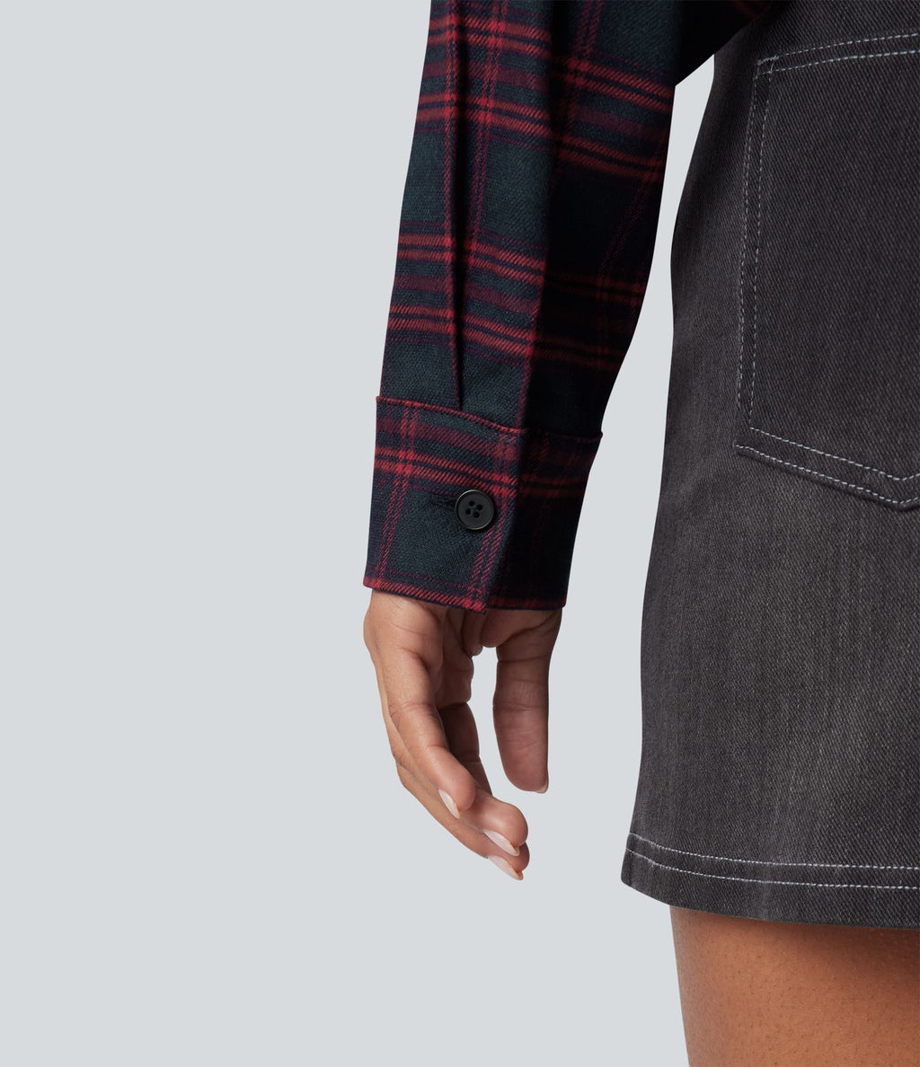 Chemise décontractée à carreaux, manches longues et nœud devant