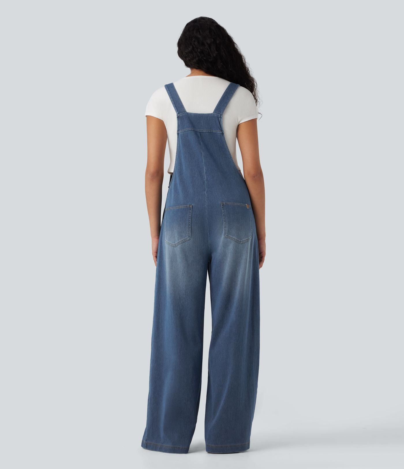 Salopette denim Halara Flex™ col carré effet délavé avec poches