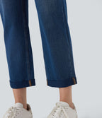 Jean 7/8 décontracté délavé taille mi-haute à jambe droite Halara Flex™ avec poches