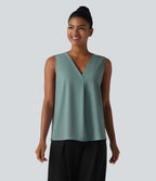 Blouse esprit bureau oversize défroissage facile, sans manches et col V