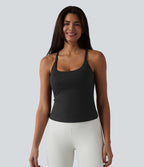 Caraco de yoga col rond échancré à dos croisé et ourlet croisé avec brassière intégrée — Bonnets E-G