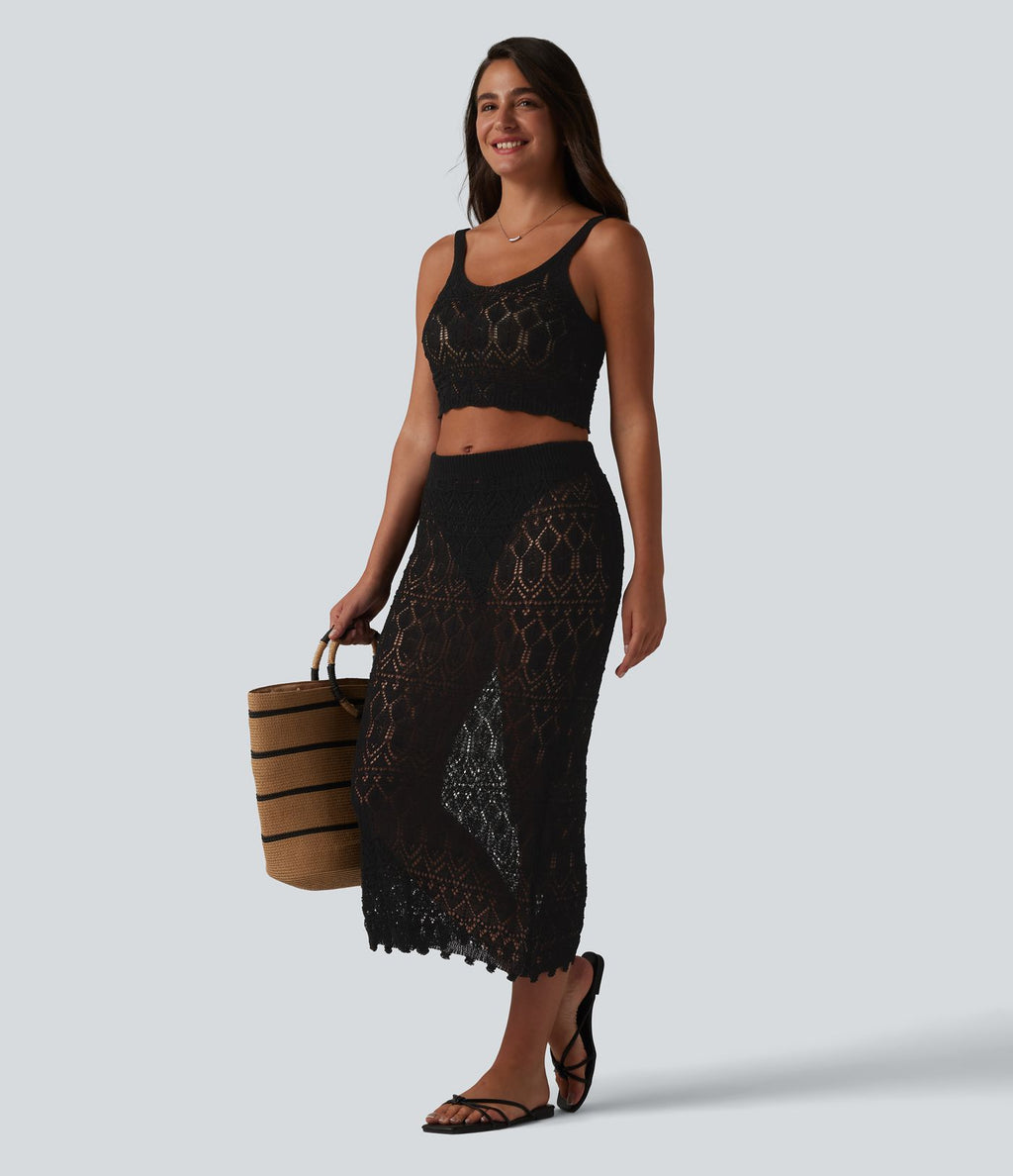 Débardeur pull crop à maille ajourée