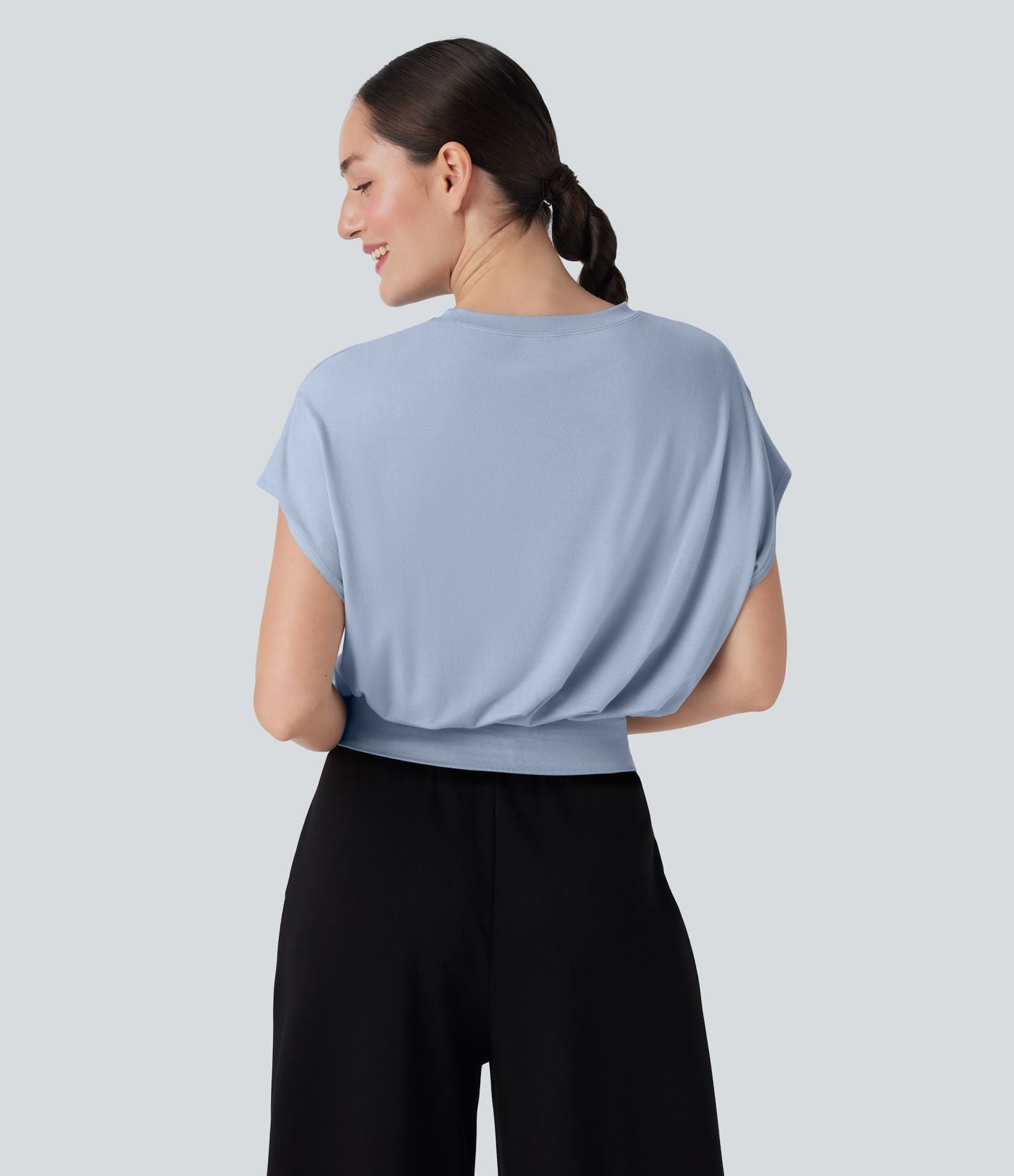 T-shirt de travail à col rond et manches chauve-souris courtes