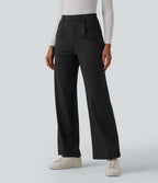 Pantalon tailleur droit taille haute à rayures avec poches