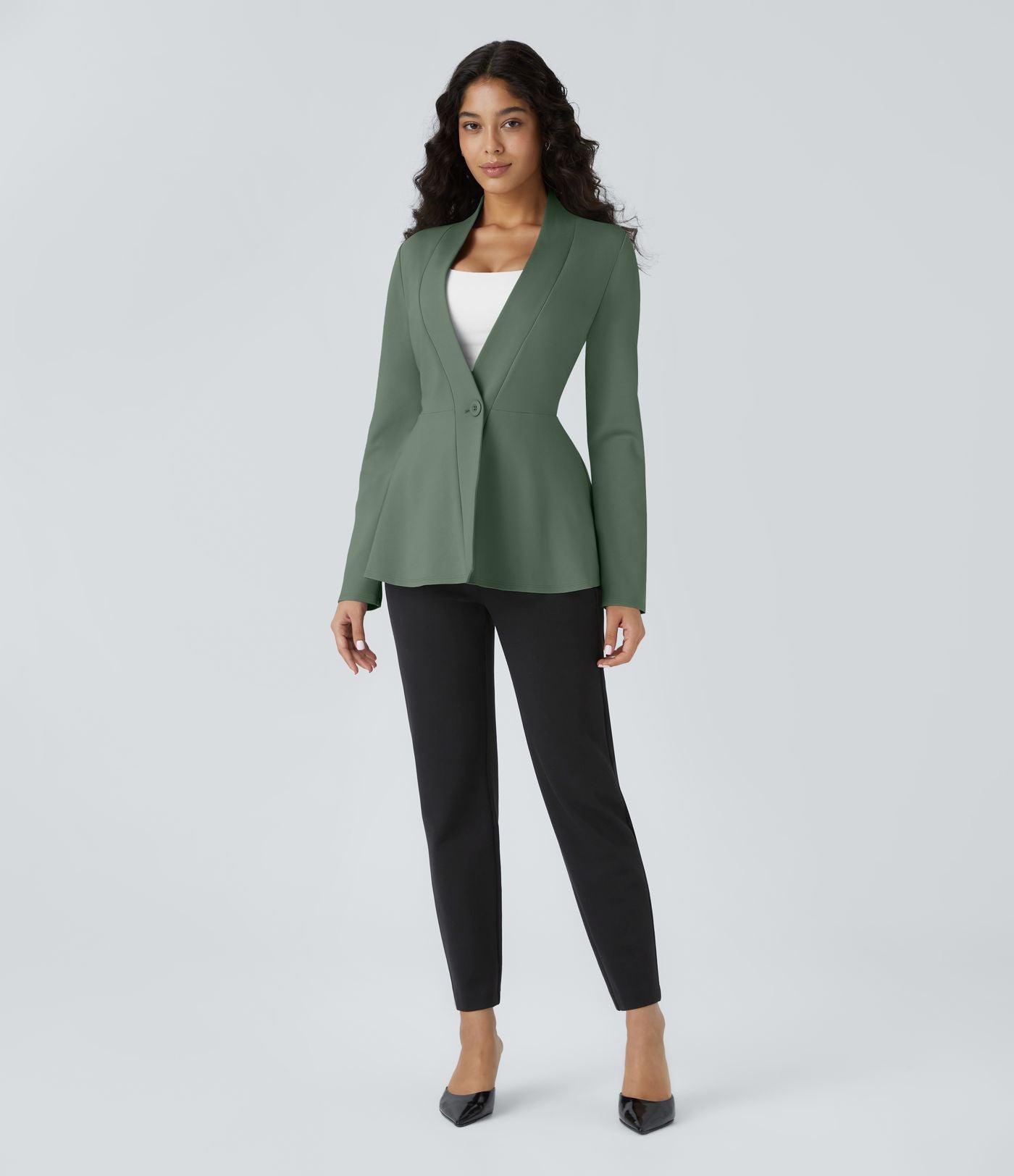 Veste péplum de travail col en V avec un bouton