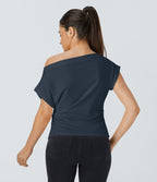 Top Casual Épaules Dénudées Manches Courtes Ruchées