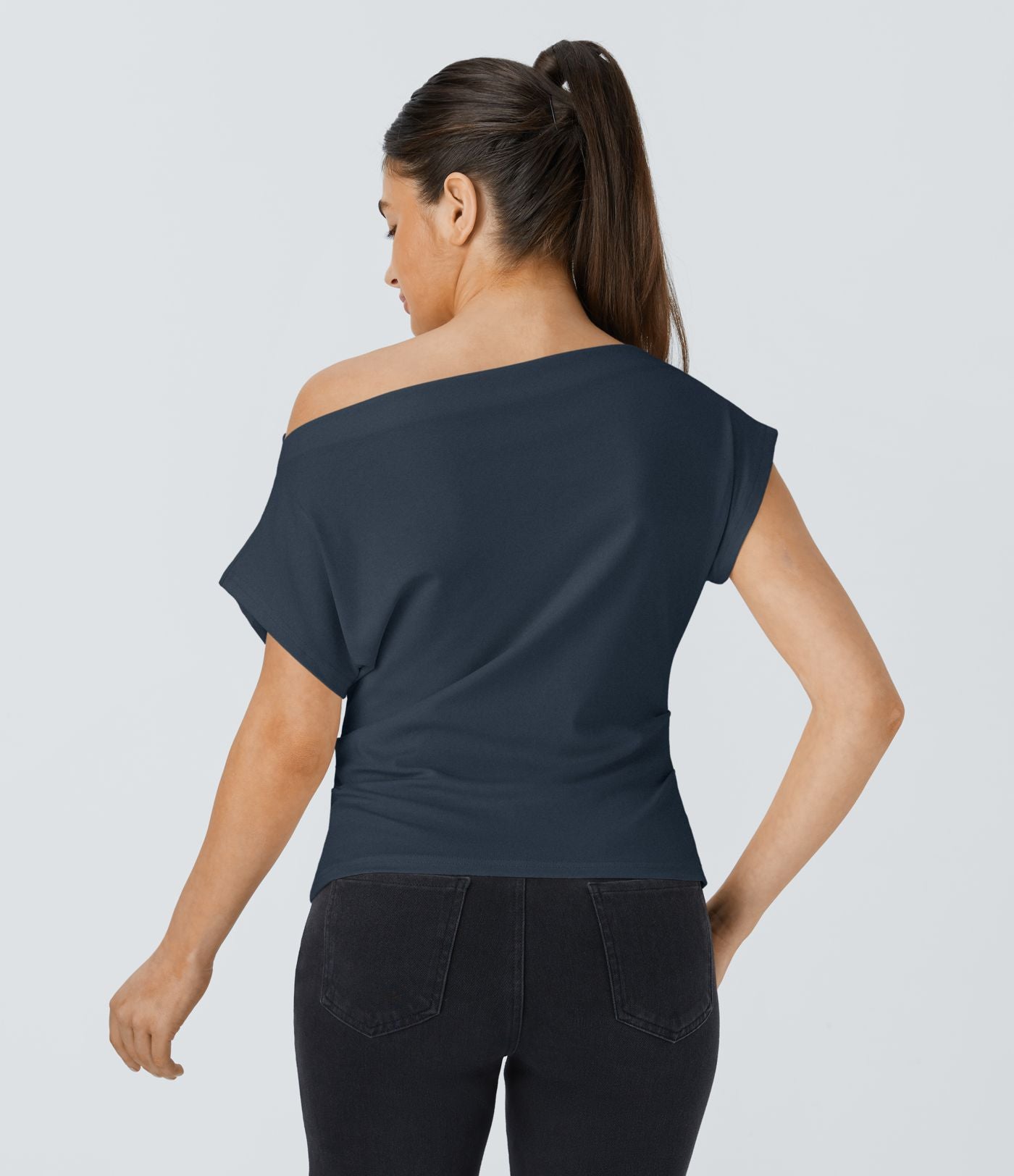 Top Casual Épaules Dénudées Manches Courtes Ruchées