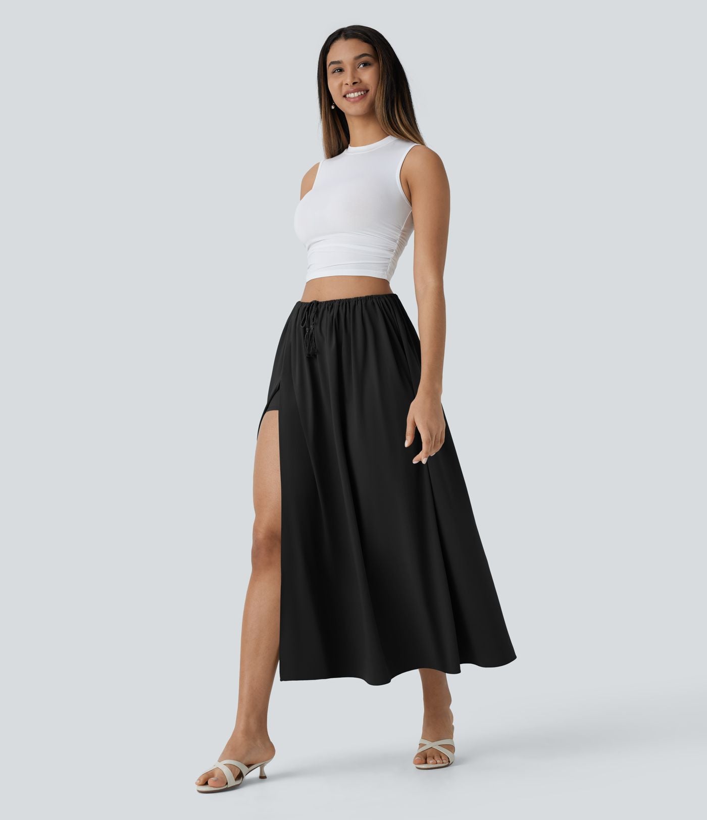 Jupe midi fluide fendue de plage 2 pièces taille haute à séchage rapide Breezeful™ avec cordon de serrage