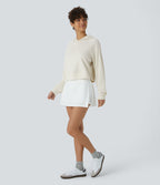 Sweat-shirt décontracté à capuche en maille côtelée avec manches longues et fente