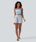 Short tailleur ample vacances froissé à plis séchage rapide taille haute avec cordon de serrage et poches