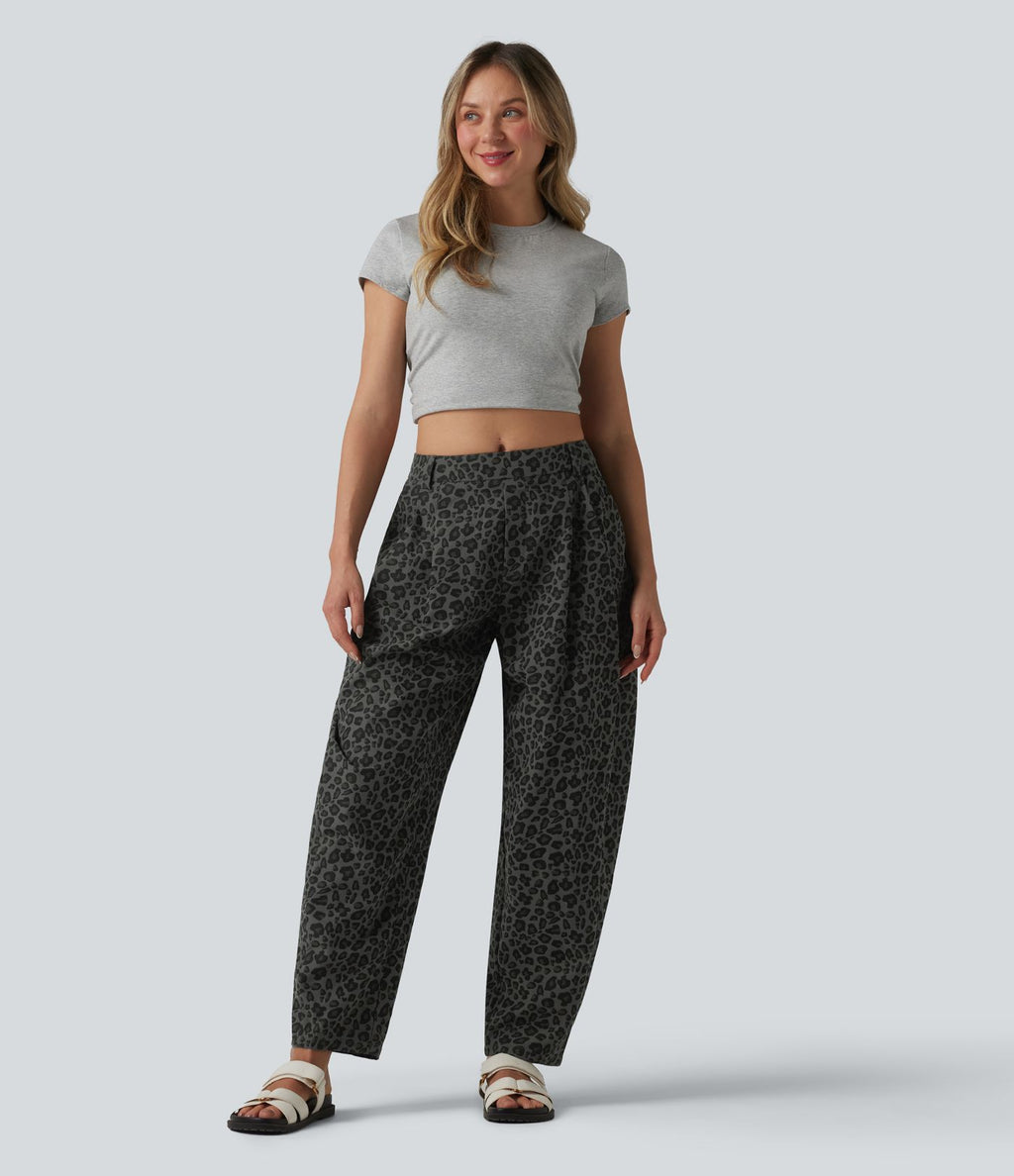 Pantalon léopard décontracté taille mi-haute et jambes fuselées avec poches