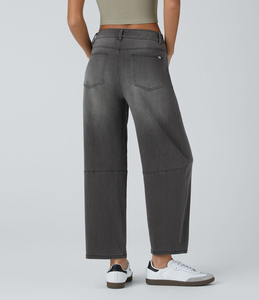 Jean Barrel 7/8 taille basse Halara Flex™ avec poches zippées