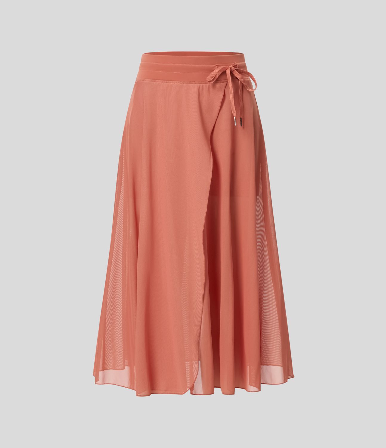 Jupe Casual Évasée Mesh Mi-Longue Fuide 2 en 1 Contrastée Taille Haute Cordon Poche Latérale