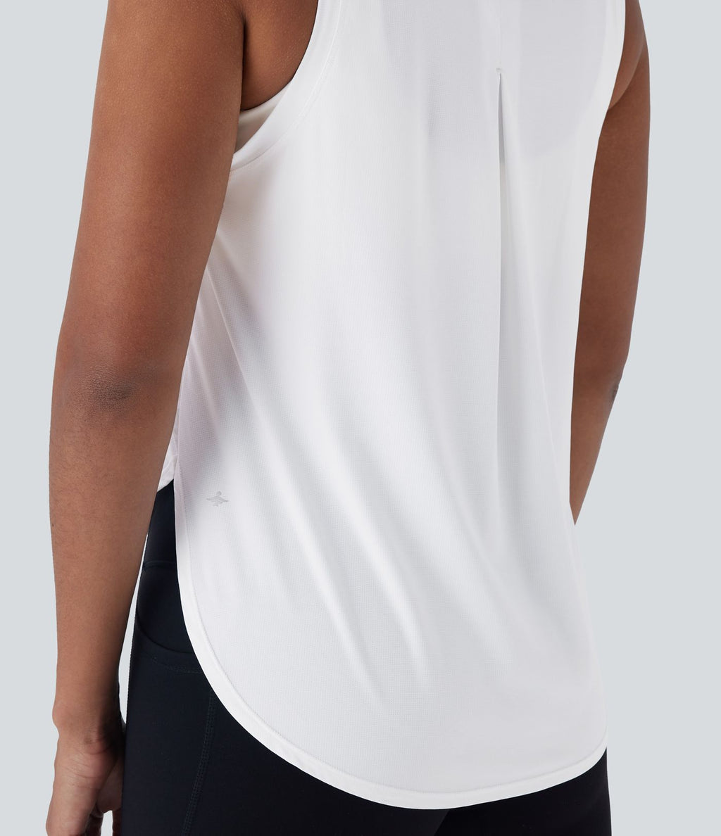 Haut de sport yoga col rond sans manches ourlet arrondi