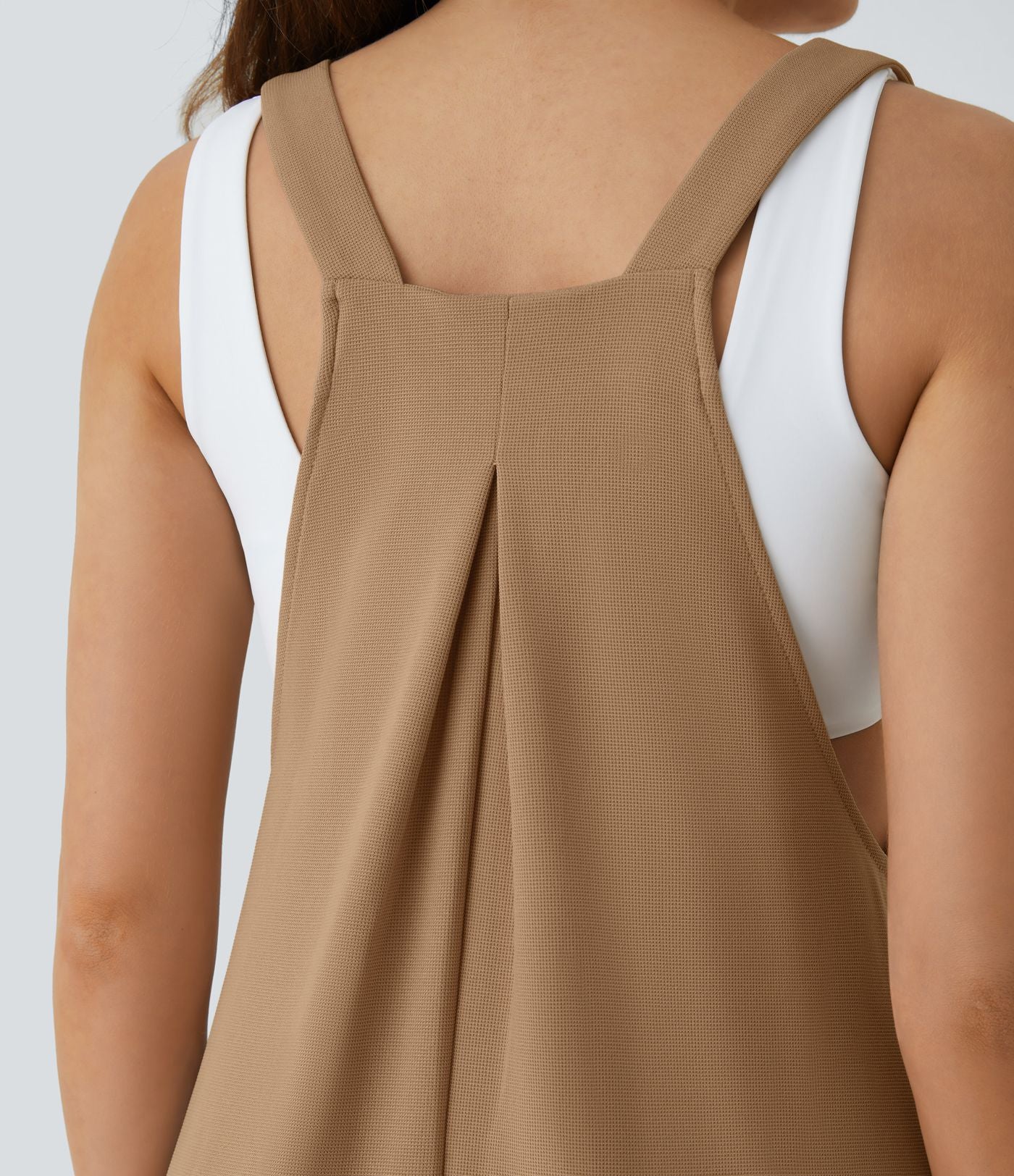Salopette Casual Bretelles Ajustables Boutonnés Multiples Poches Plis et Tissu Gaufré