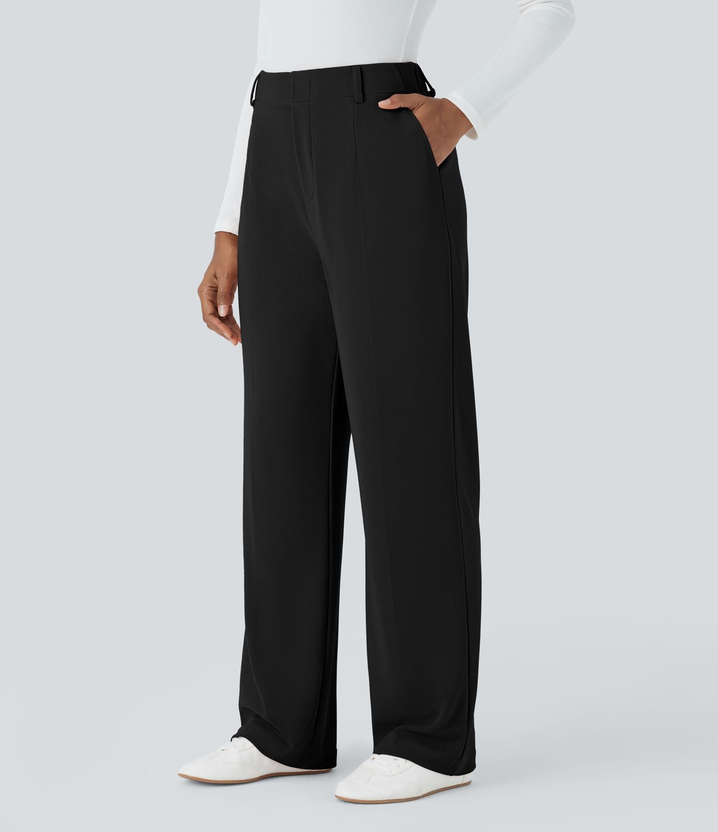 HalaraFlex™ Pantalon Tailleur taille haute en tissu gaufré avec poches latérales