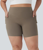 Short cycliste 17,5 cm d'entraînement gainant galbant taille haute grande taille avec effet scrunch et poches Halara UltraSculpt™