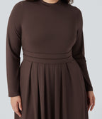 Robe décontractée maxi évasée grande taille col montant manches longues avec poches