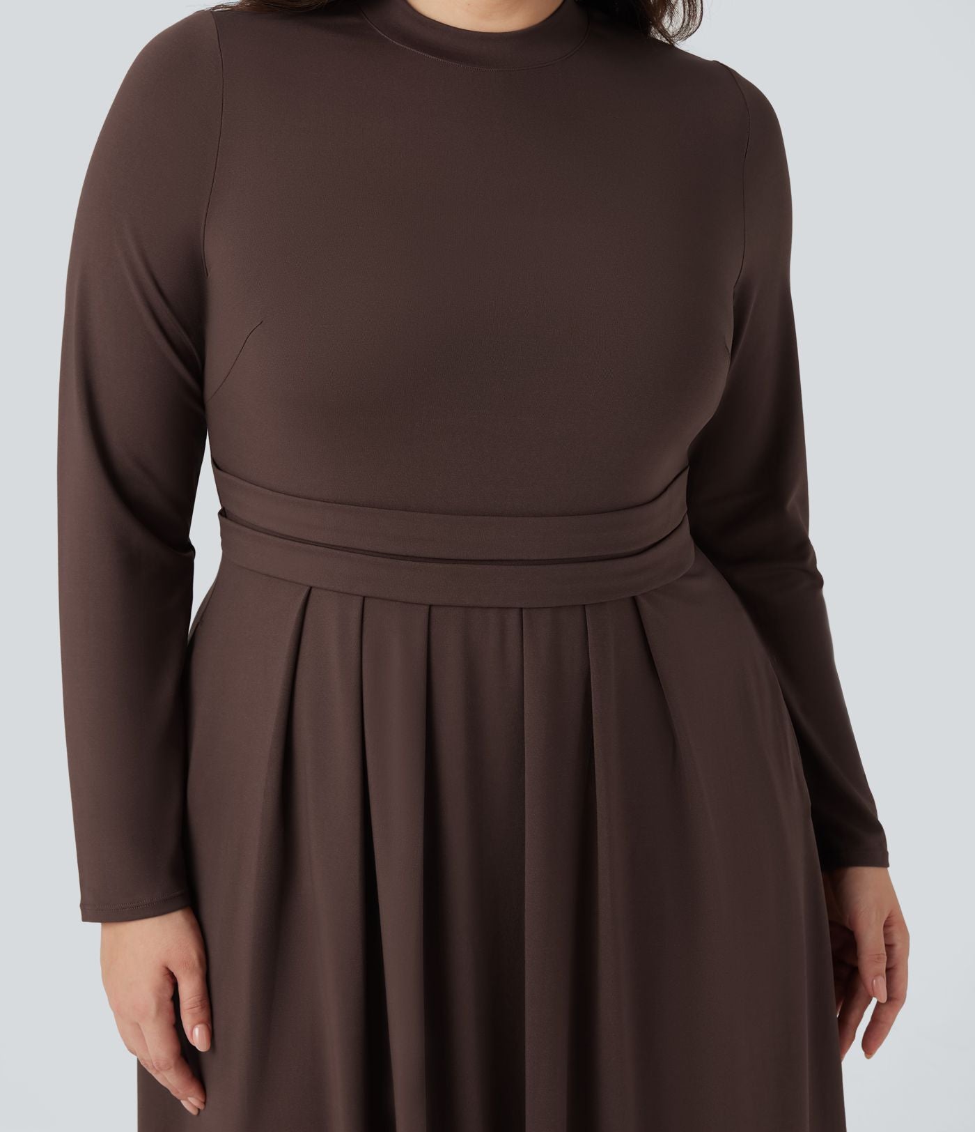Robe décontractée maxi évasée grande taille col montant manches longues avec poches