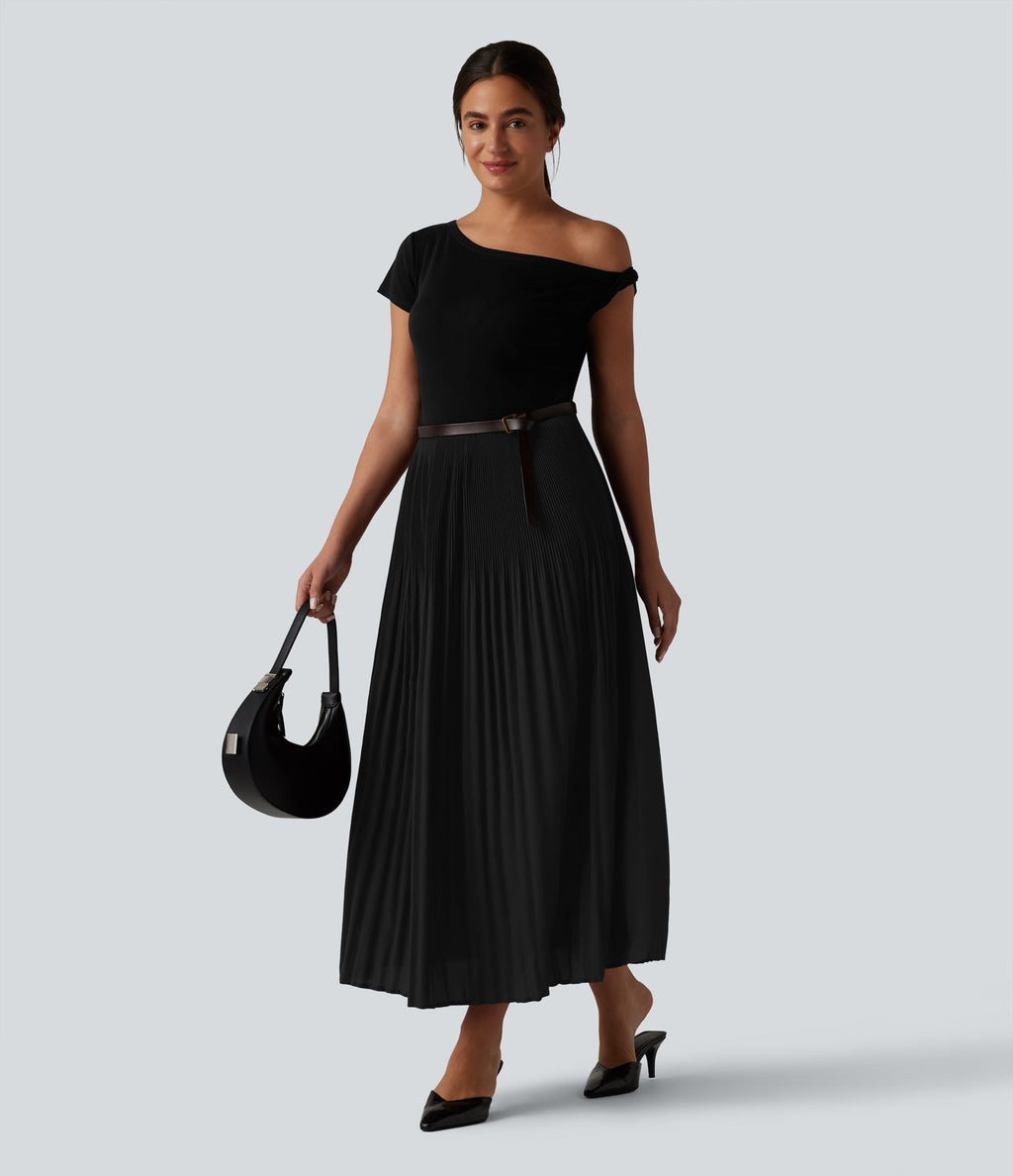 Jupe midi casual plissée taille haute