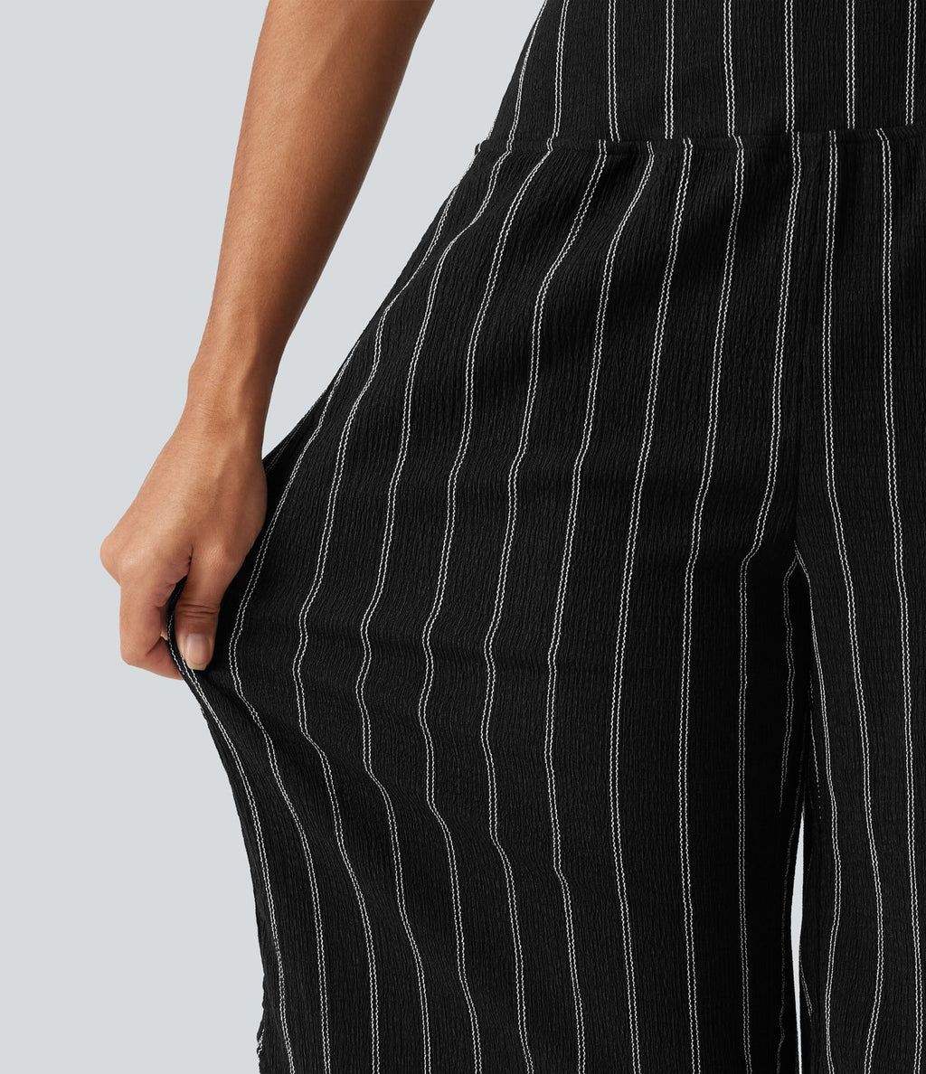 Pantacourt rayé taille haute avec ourlet arrondi et poches