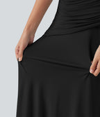 Robe maxi casual fluide sans manches col rond avec fronces et taille croisée