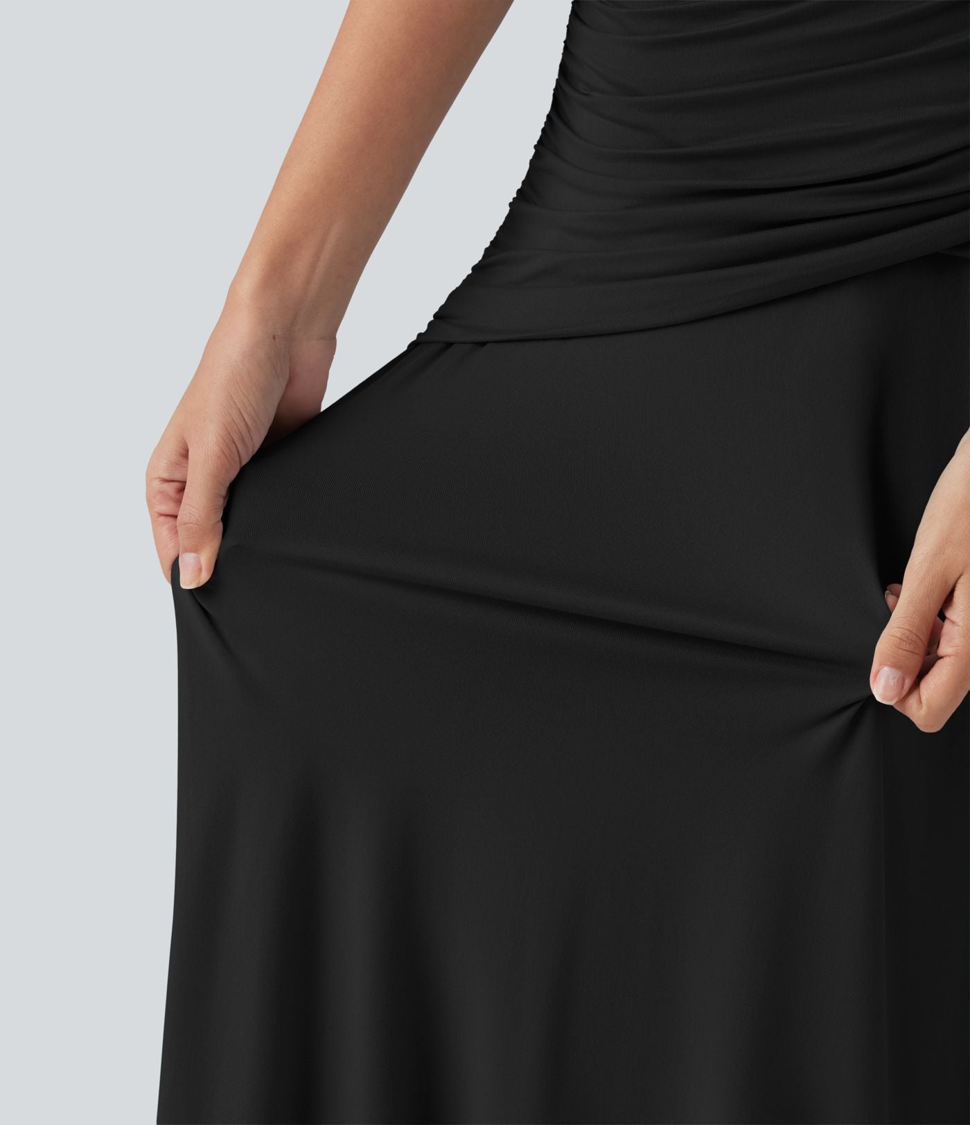 Robe maxi casual fluide sans manches col rond avec fronces et taille croisée