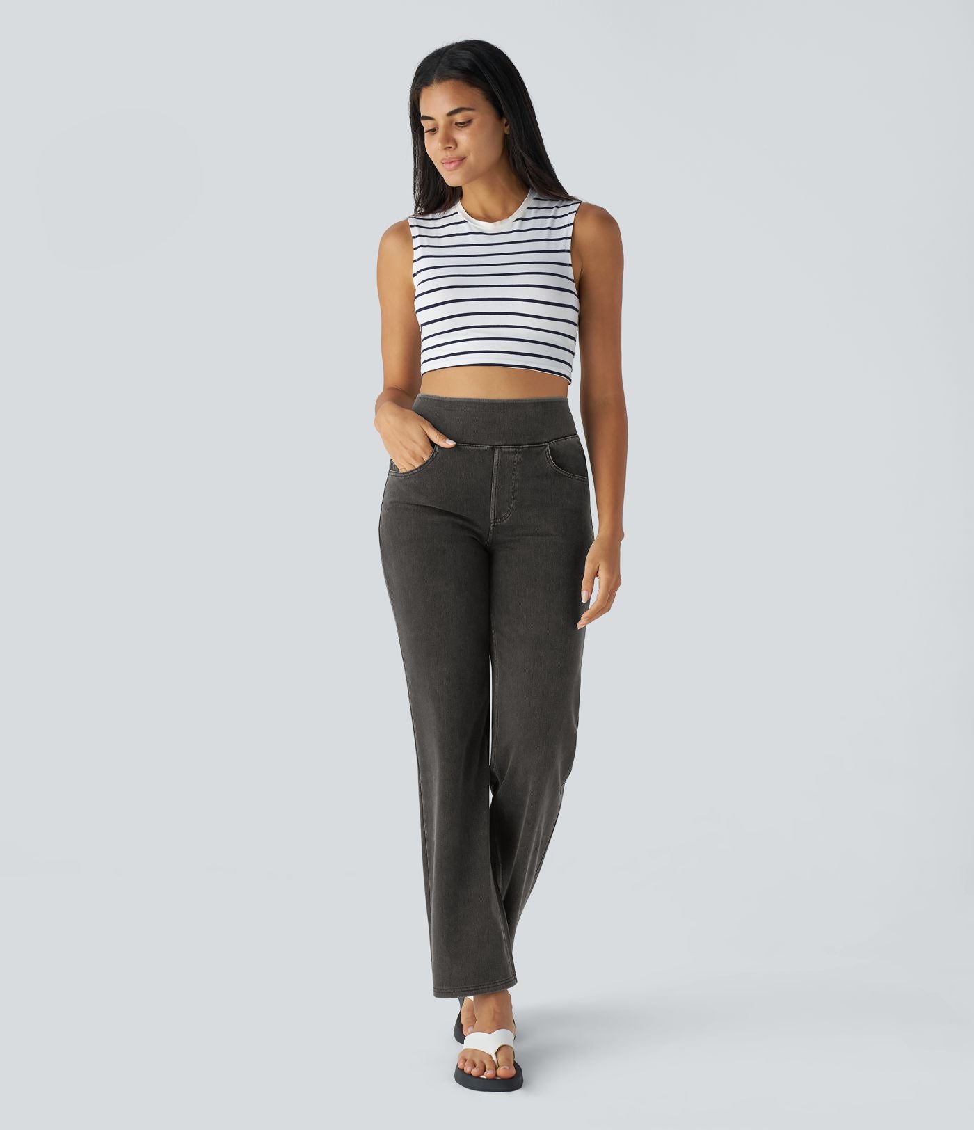 Halara Flex™ Jean Droites Travail en Maille Extensible Taille Haute Plusieurs Poches