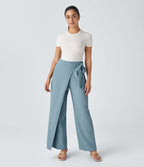 Pantalon Tailleur Large Fluide Taille Haute Fermeture Éclair Invisible