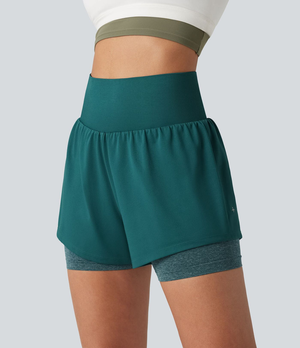 OneForm Short de sport 2-en-1 sans couture taille haute 10 cm avec poche